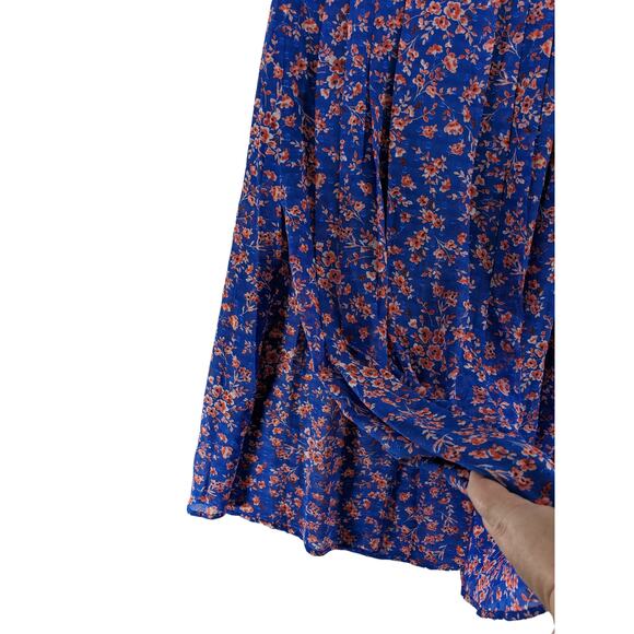 Berthie Paris Maxi Skirt 4 Blue Floral Sheer High Slit Long Lined Bohemian Retro - Picture 4 of 15